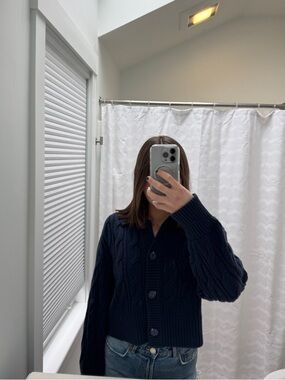 Collared Navy cable knit Button Cardigan